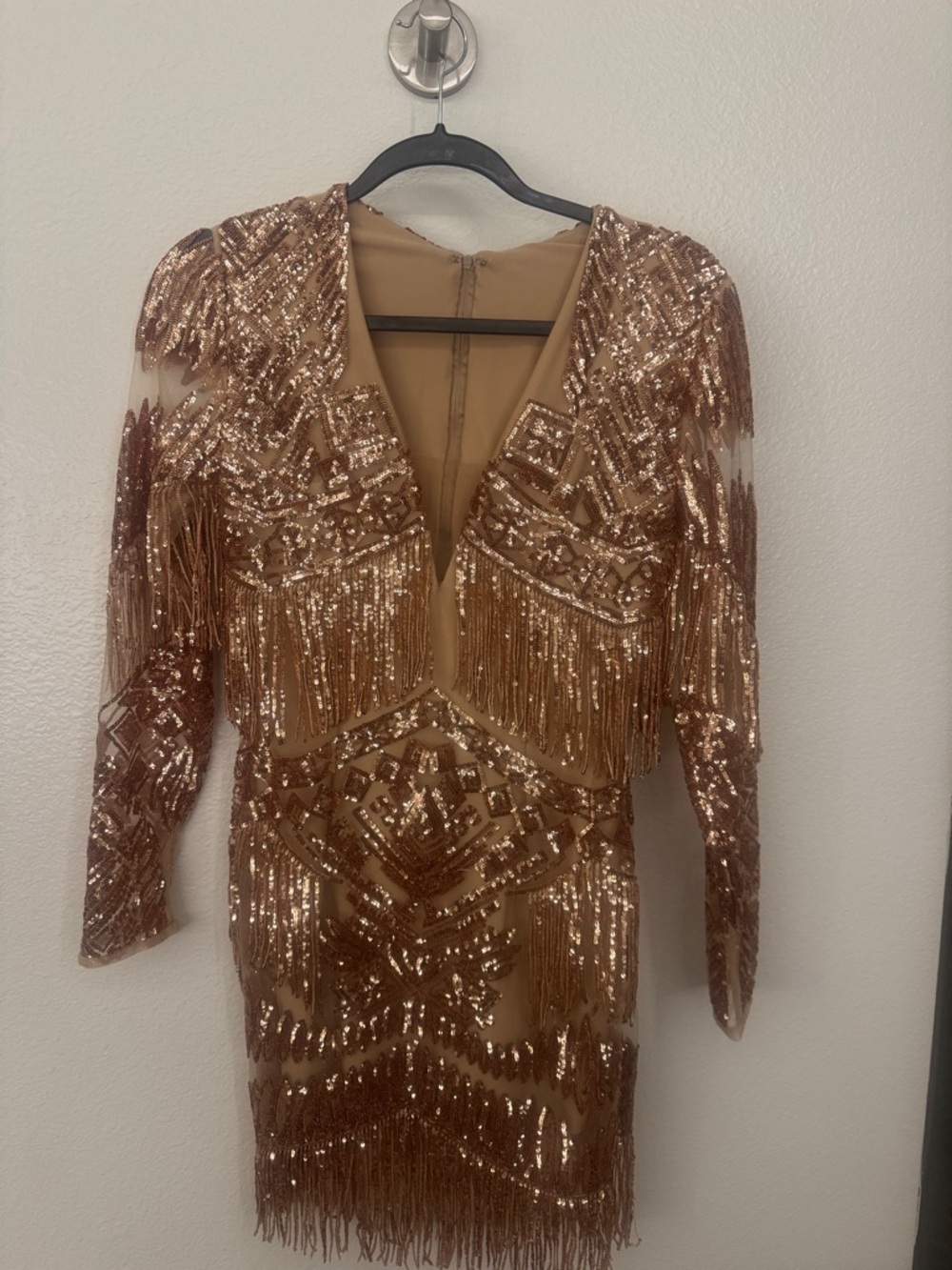 Sequin Fringe Bodycon Dress in Rose Gold